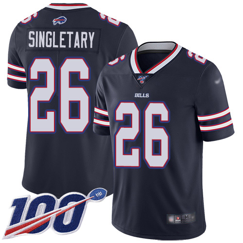 Men Buffalo Bills 26 Devin Singletary Limited Navy Blue Inverted Legend 100th Season NFL Jersey